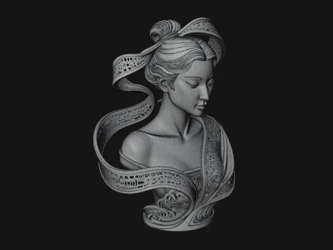 Ethereal Lace Woman Bust Statue Design 7 - 3D Print Model 3D Print Model