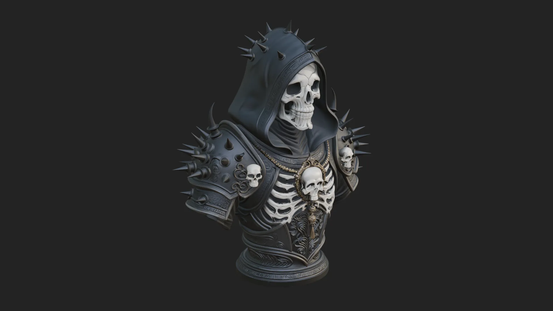 Hooded Skeleton Reaper Bust Statue Design 15 - 3D Print Model 3D Print Model .c4d .max .obj .3ds .fbx .stl .blend 