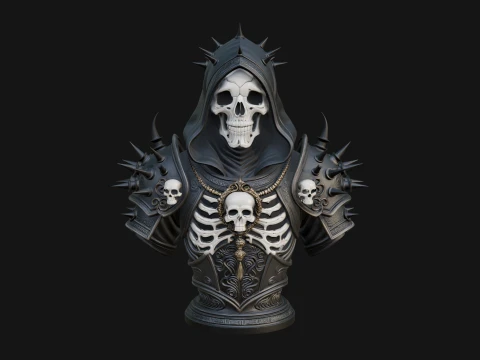 Hooded Skeleton Reaper Bust Statue Design 15 - 3D Print Model 3D Print Model