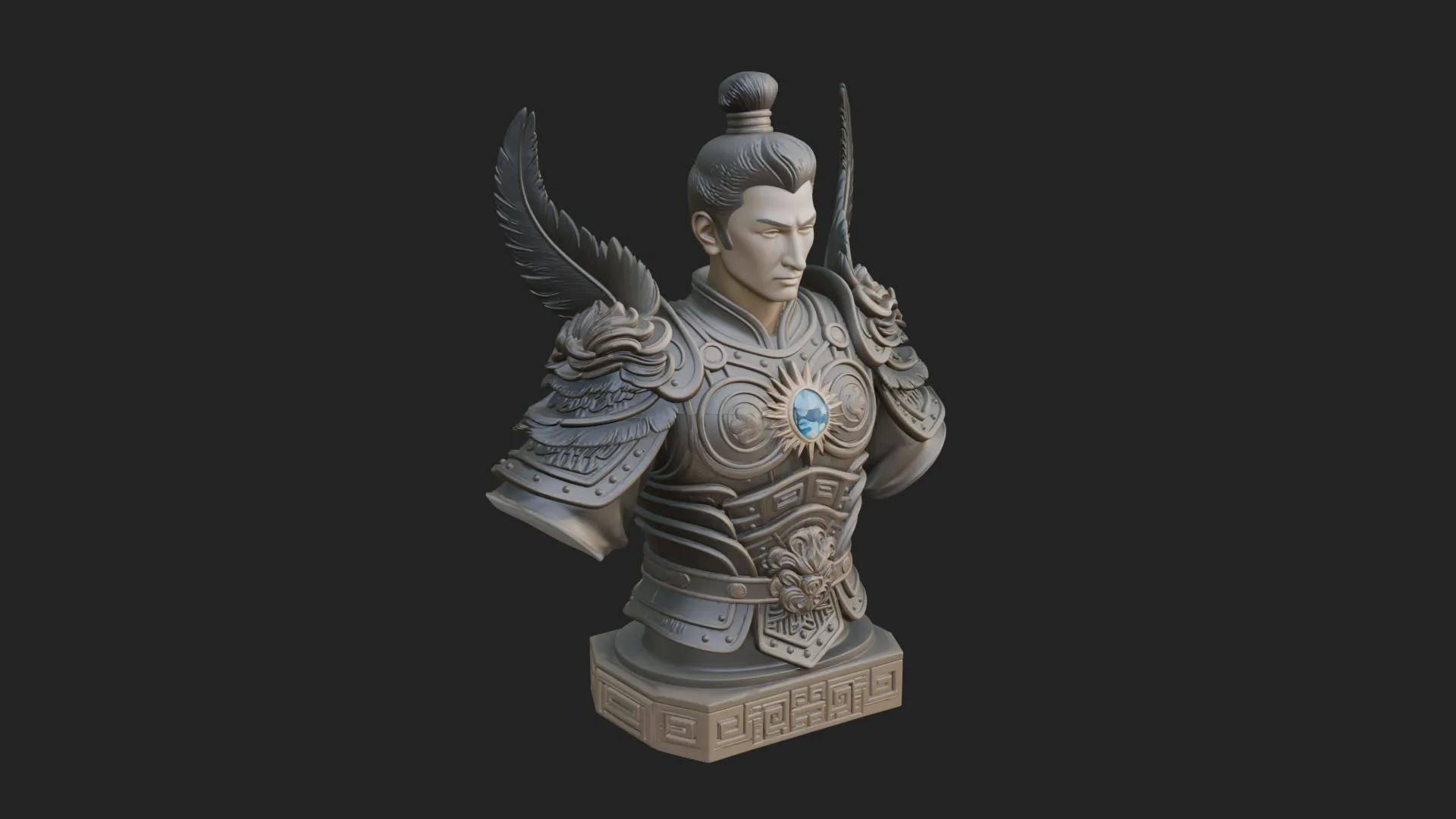 Winged Chinese General Bust Statue Design 2 - 3D Print Model 3D Print Model .c4d .max .obj .3ds .fbx .stl .blend 
