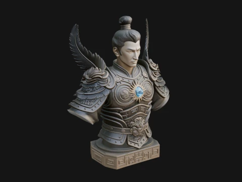 Winged Chinese General Bust Statue Design 2 - 3D Print Model Model do druku 3D