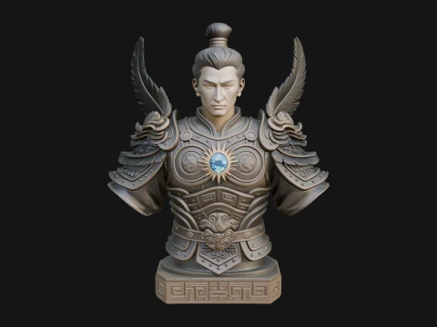 Winged Chinese General Bust Statue Design 2 - 3D Print Model 3D Print Model