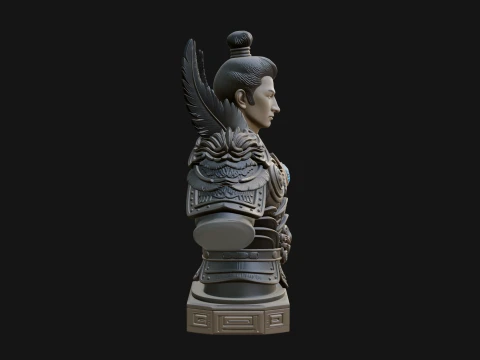 Winged Chinese General Bust Statue Design 2 - 3D Print Model 3D Print Model