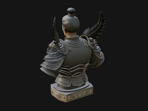 Winged Chinese General Bust Statue Design 2 - 3D Print Model 3D Print Model