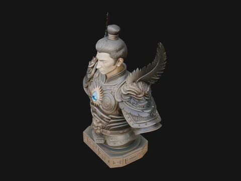 Winged Chinese General Bust Statue Design 2 - 3D Print Model 3D Print Model