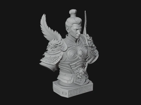 Winged Chinese General Bust Statue Design 2 - 3D Print Model 3D Print Model
