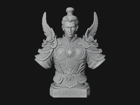 Winged Chinese General Bust Statue Design 2 - 3D Print Model 3D Print Model