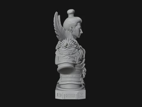 Winged Chinese General Bust Statue Design 2 - 3D Print Model 3D Print Model