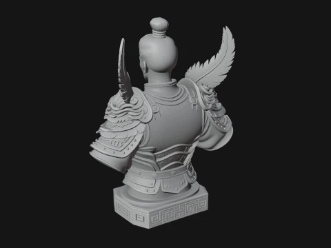 Winged Chinese General Bust Statue Design 2 - 3D Print Model 3D Print Model