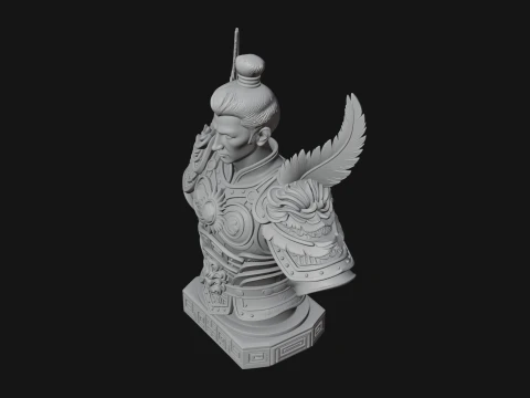 Winged Chinese General Bust Statue Design 2 - 3D Print Model 3D Print Model