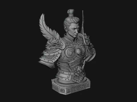 Winged Chinese General Bust Statue Design 2 - 3D Print Model 3D Print Model