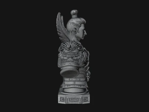 Winged Chinese General Bust Statue Design 2 - 3D Print Model 3D Print Model