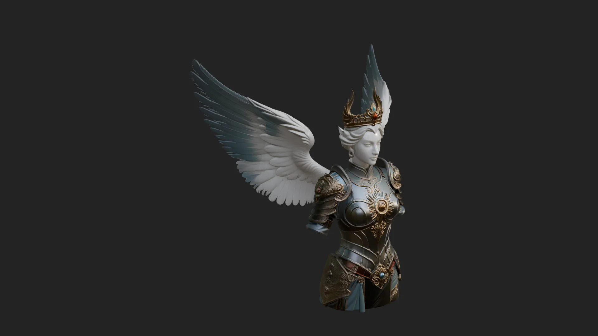 Winged Angel Warrior Bust Statue Design 9 - 3D Print Model 3D Print Model .c4d .max .obj .3ds .fbx .stl .blend