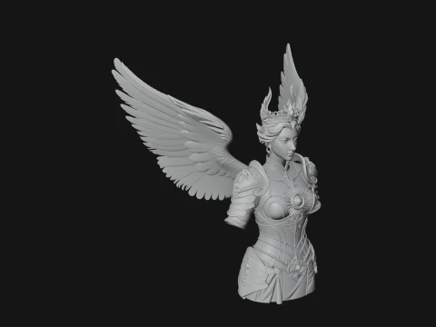 Winged Angel Warrior Bust Statue Design 9 - 3D Print Model 3D Print Model