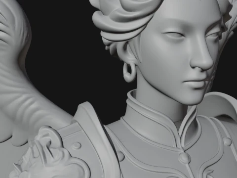 Winged Angel Warrior Bust Statue Design 9 - 3D Print Model 3D Print Model
