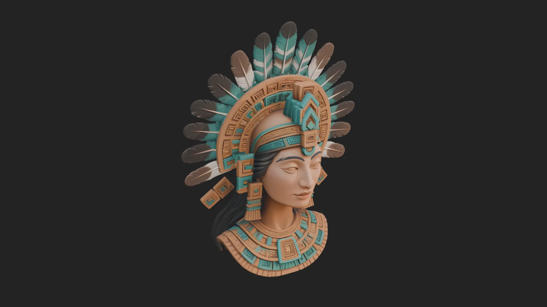 Feathered Headdress Woman Bust Statue Design 7 - 3D Print Model 3D Print Model .c4d .max .obj .3ds .fbx .stl .blend 