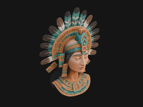 Feathered Headdress Woman Bust Statue Design 7 - 3D Print Model Modelo de impresión 3D