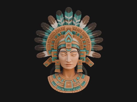 Feathered Headdress Woman Bust Statue Design 7 - 3D Print Model 3D Print Model