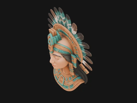 Feathered Headdress Woman Bust Statue Design 7 - 3D Print Model 3D Print Model