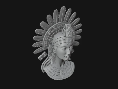 Feathered Headdress Woman Bust Statue Design 7 - 3D Print Model 3D Print Model