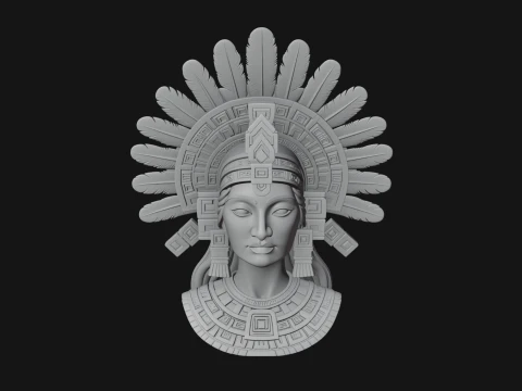 Feathered Headdress Woman Bust Statue Design 7 - 3D Print Model 3D Print Model