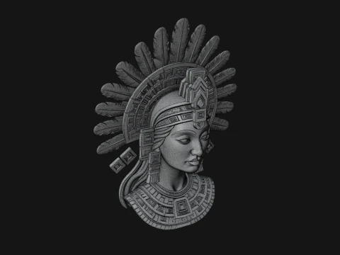Feathered Headdress Woman Bust Statue Design 7 - 3D Print Model 3D Print Model