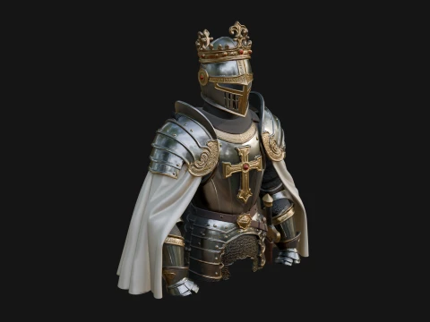 Crusader Knight Bust Statue Design 9 - 3D Print Model Modèles 3D en vedette