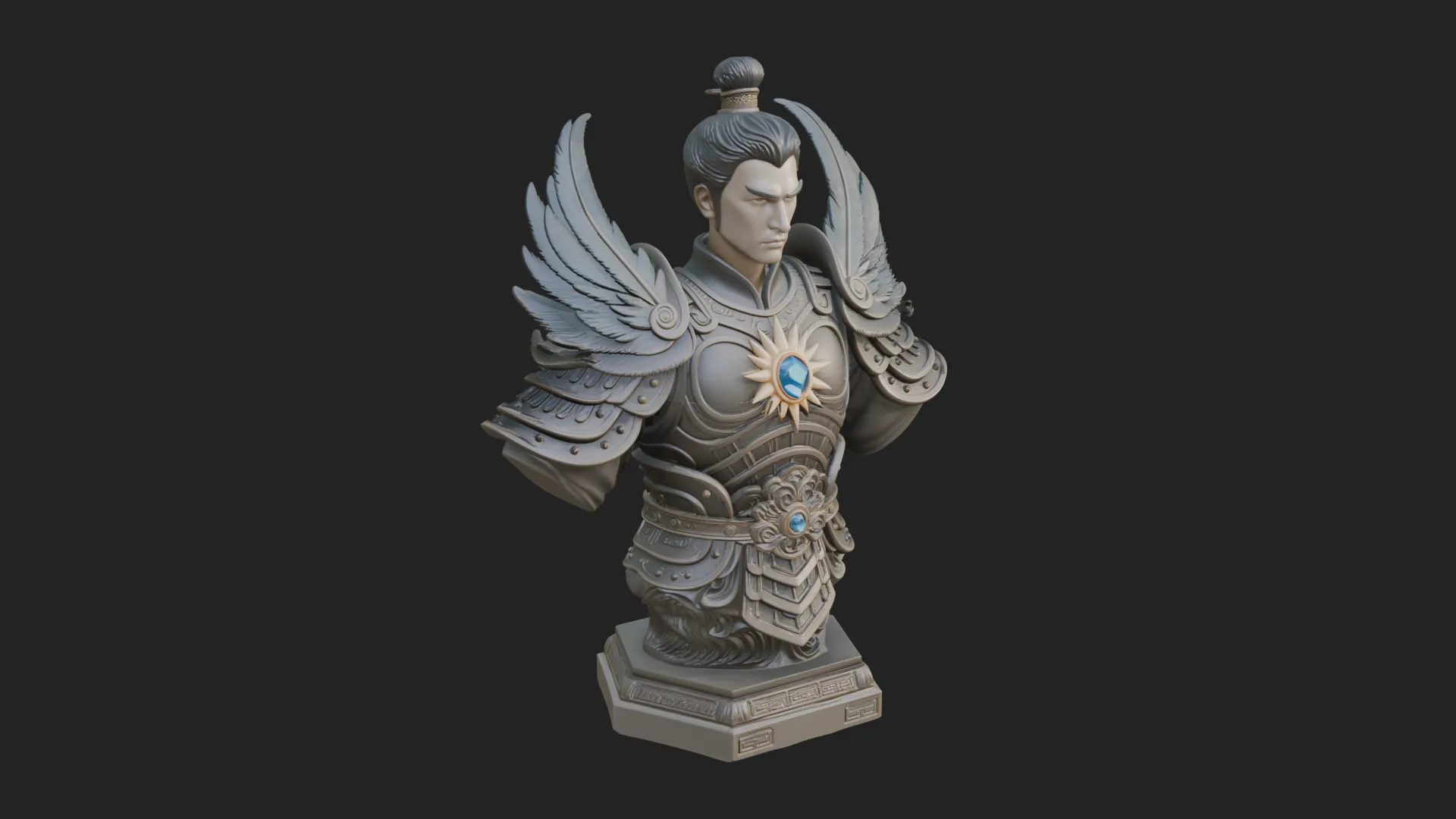 Winged Chinese General Bust Statue Design 3 - 3D Print Model 3D Print Model .c4d .max .obj .3ds .fbx .stl .blend 