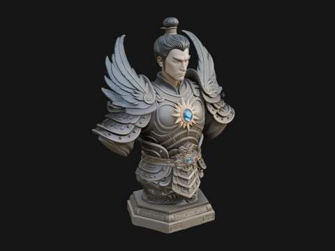 Winged Chinese General Bust Statue Design 3 - 3D Print Model 3D printmodel