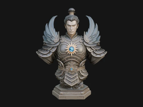 Winged Chinese General Bust Statue Design 3 - 3D Print Model 3D Print Model