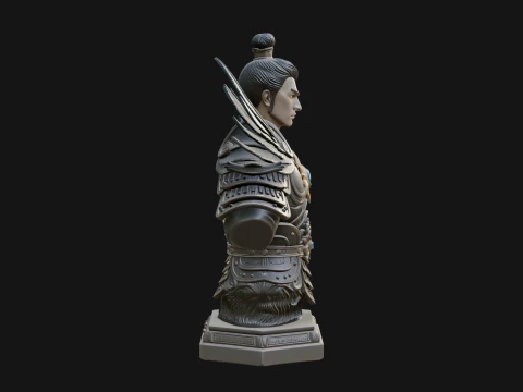 Winged Chinese General Bust Statue Design 3 - 3D Print Model 3D Print Model