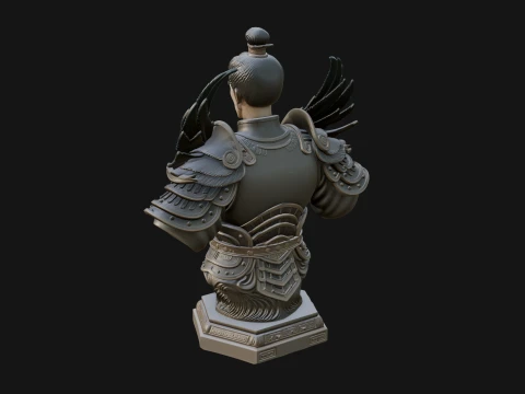 Winged Chinese General Bust Statue Design 3 - 3D Print Model 3D Print Model