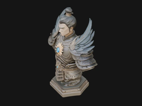 Winged Chinese General Bust Statue Design 3 - 3D Print Model 3D Print Model