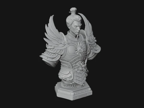 Winged Chinese General Bust Statue Design 3 - 3D Print Model 3D Print Model