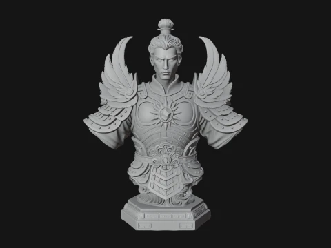Winged Chinese General Bust Statue Design 3 - 3D Print Model 3D Print Model