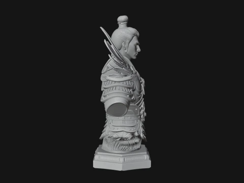 Winged Chinese General Bust Statue Design 3 - 3D Print Model 3D Print Model