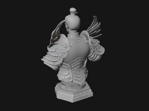 Winged Chinese General Bust Statue Design 3 - 3D Print Model 3D Print Model