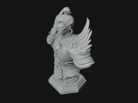 Winged Chinese General Bust Statue Design 3 - 3D Print Model 3D Print Model