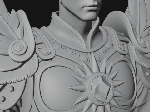 Winged Chinese General Bust Statue Design 3 - 3D Print Model 3D Print Model