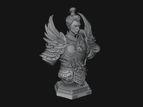 Winged Chinese General Bust Statue Design 3 - 3D Print Model 3D Print Model