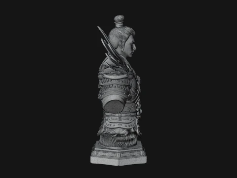 Winged Chinese General Bust Statue Design 3 - 3D Print Model 3D Print Model