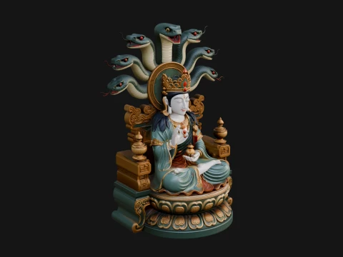 Naga Canopy Deity Statue Design 1 - 3D Print Model 3D 打印模型