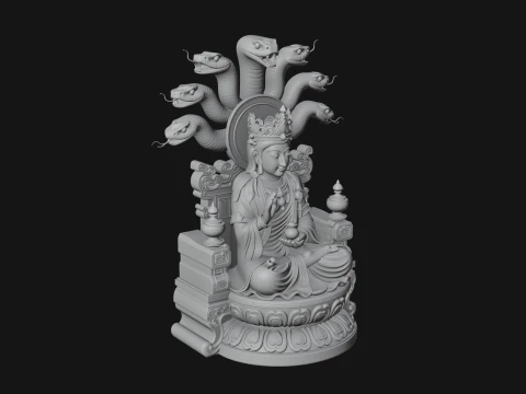 Naga Canopy Deity Statue Design 1 - 3D Print Model Modelo de Impressão 3D