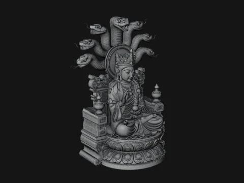 Naga Canopy Deity Statue Design 1 - 3D Print Model Modelo de Impressão 3D