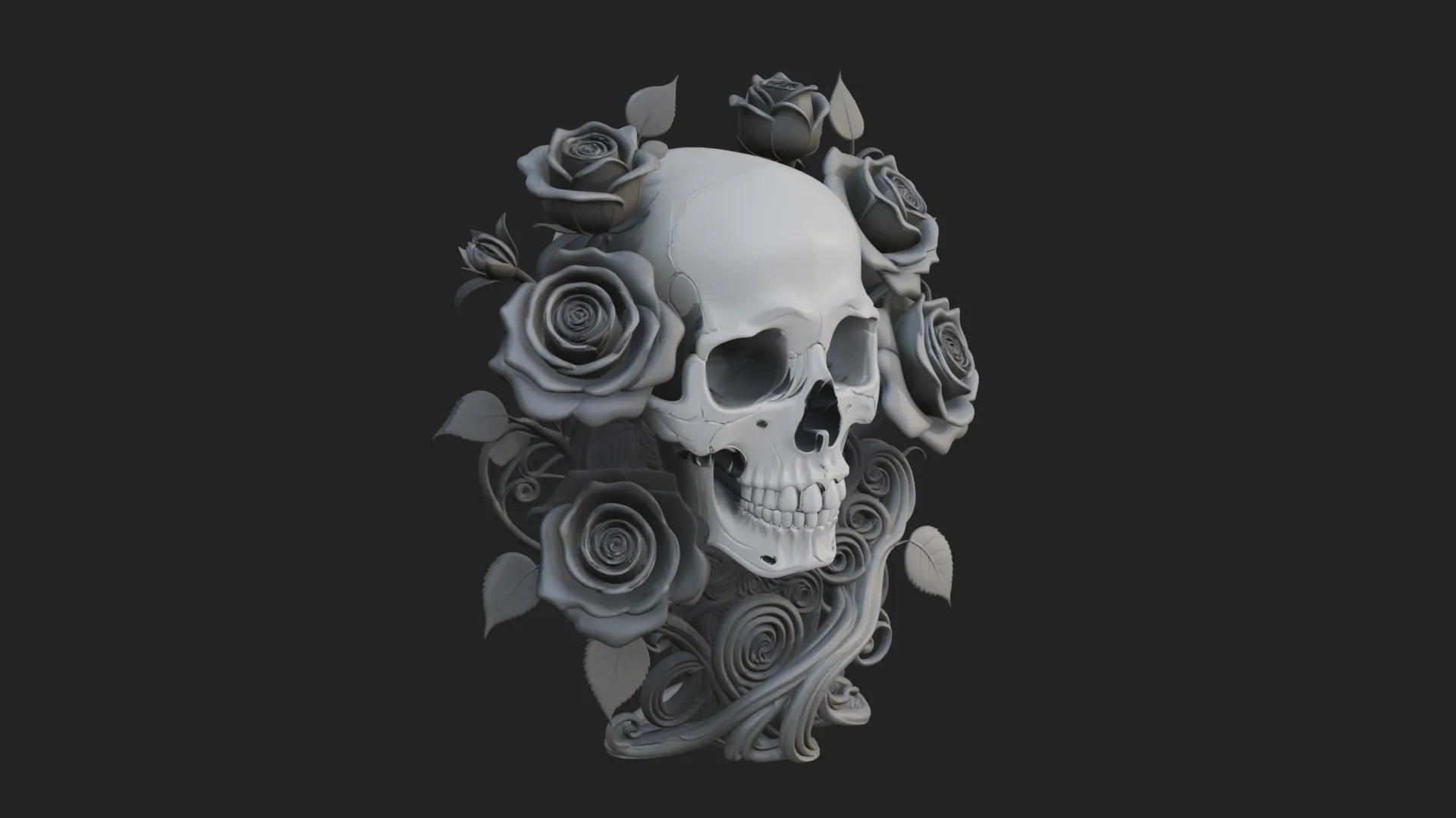 Rose Skull Relief Plaque Design 1 - 3D Print Model 3D Print Model .c4d .max .obj .3ds .fbx .stl .blend 