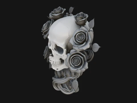 Rose Skull Relief Plaque Design 1 - 3D Print Model 3D Print Model