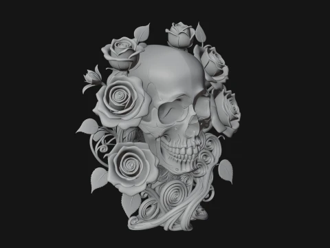 Rose Skull Relief Plaque Design 1 - 3D Print Model 3D Print Model