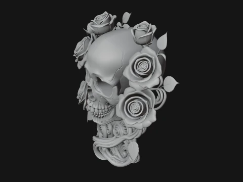 Rose Skull Relief Plaque Design 1 - 3D Print Model 3D Print Model