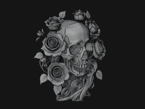 Rose Skull Relief Plaque Design 1 - 3D Print Model 3D Print Model