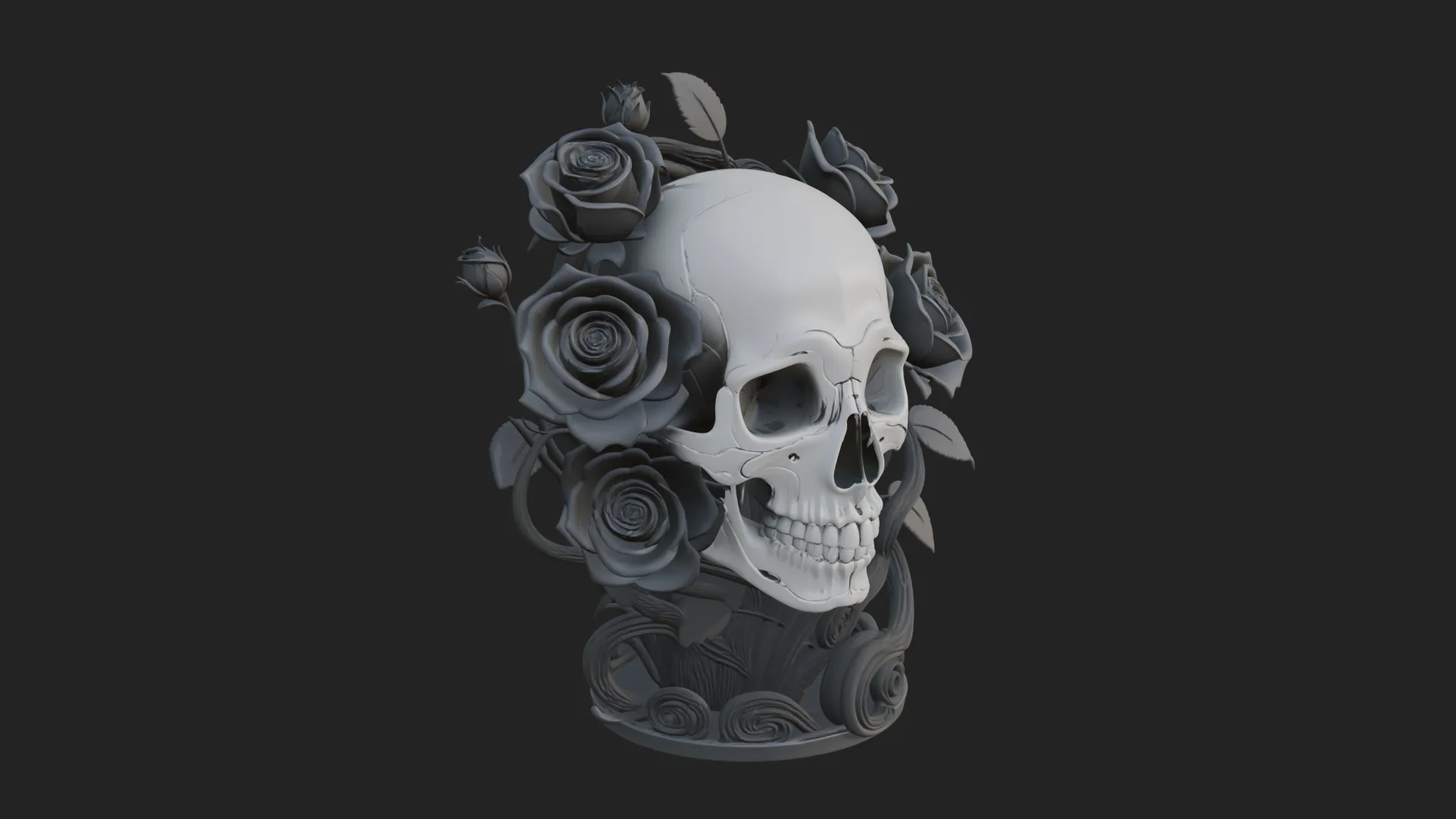 Rose Skull Relief Plaque Design 2 - 3D Print Model 3D Print Model .c4d .max .obj .3ds .fbx .stl .blend 